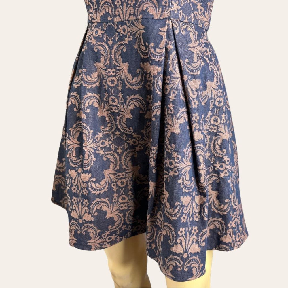 Addie|Fit & Flare Dress|Small|Brown Black|Knee Length|Sleeveless|Pleated|Cotton - Picture 7 of 15